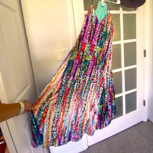 NICOLE MILLER SILKY RAINBOW ABSTRACT MAXI- MEDIUM- Worn once (in pics ☺️)